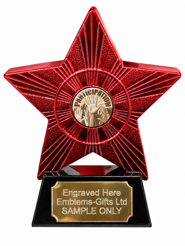 Red Superstar Participation Resin Trophy 140 x 125mm (A1) with small Participation centre
