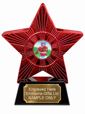 Red Superstar American Football Resin Trophy 140 x 125mm (A1) with small American Football centre