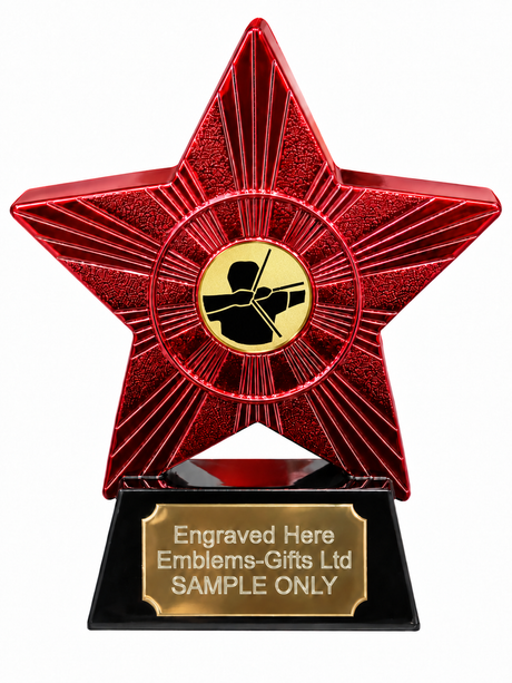 Red Superstar Archery Resin Trophy 140 x 125mm (A1) with small Archery centre