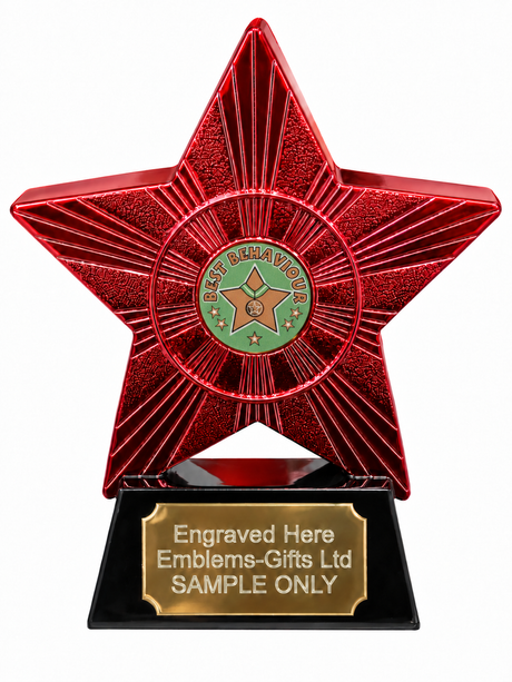 Red Superstar Best Behaviour Resin Trophy 140 x 125mm (A1) with small Best Behaviour centre