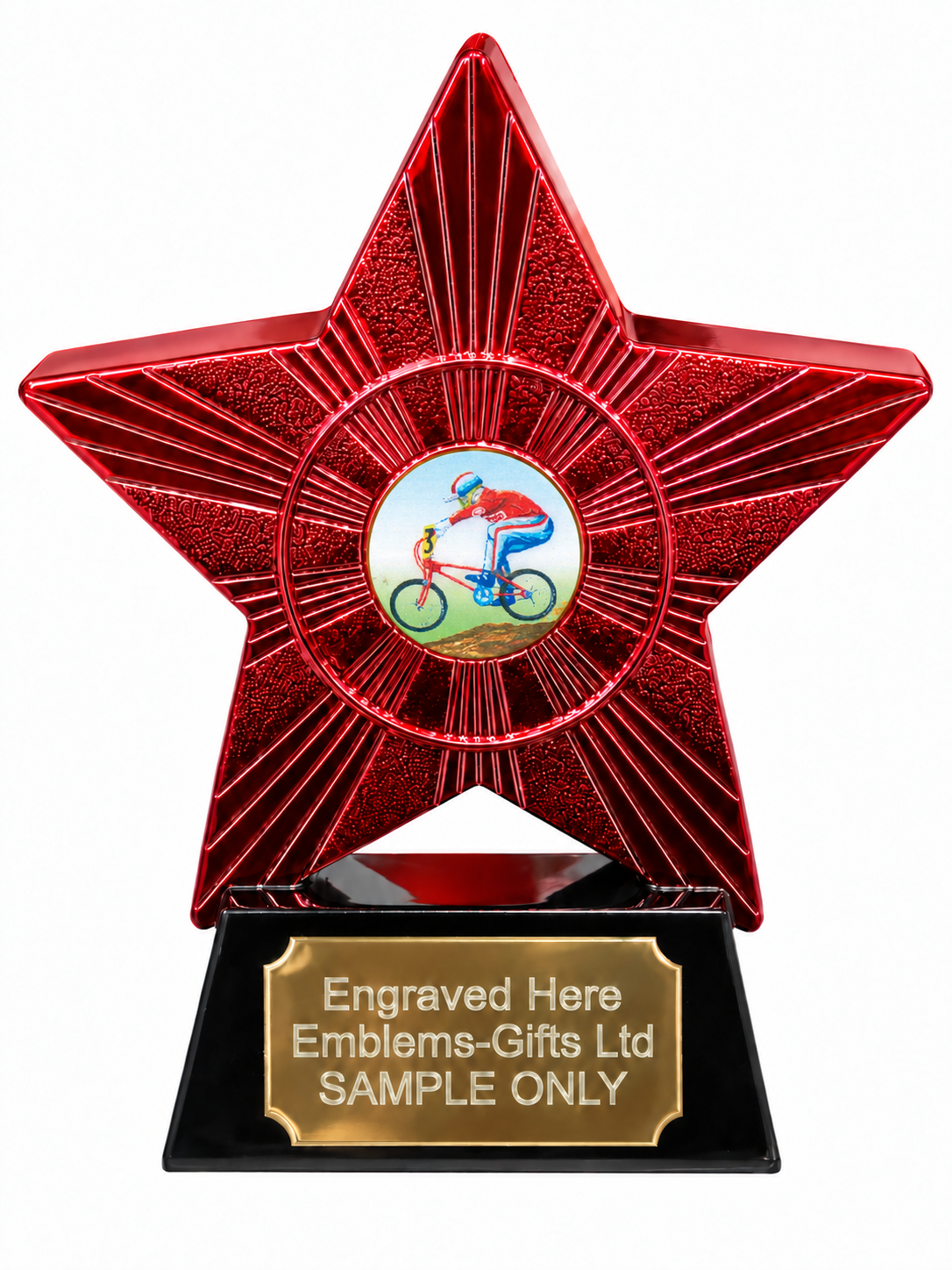 Red Superstar BMX Cycling Resin Trophy 140 x 125mm (A1) with small BMX Cycling centre