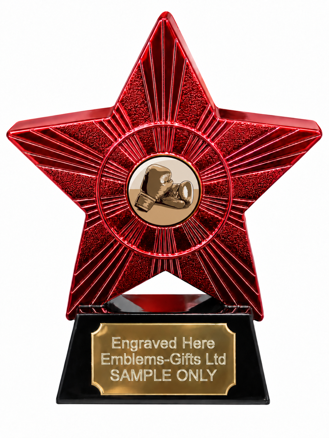 Red Superstar Boxing Gloves Classic Resin Trophy 140 x 125mm (A1) with small Boxing Gloves Classic centre