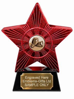 Red Superstar Boxing Gloves Classic Resin Trophy 140 x 125mm (A1) with small Boxing Gloves Classic centre