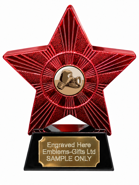 Red Superstar Boxing Gloves Classic Resin Trophy 140 x 125mm (A1) with small Boxing Gloves Classic centre