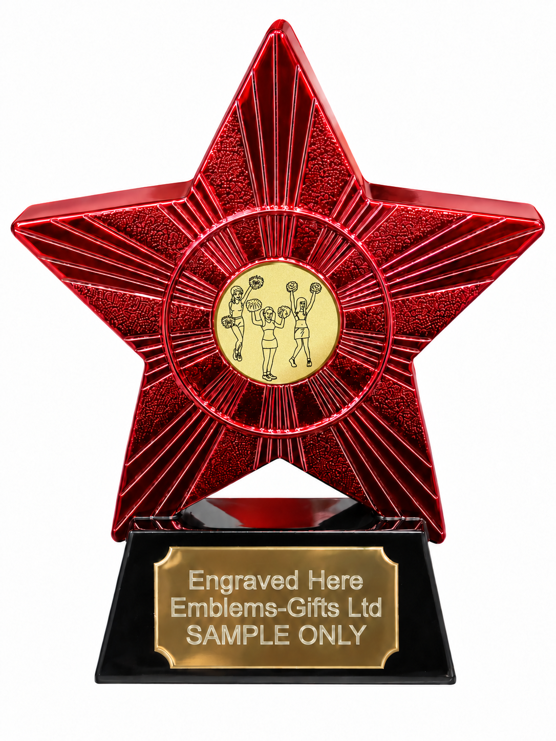 Red Superstar Cheerleading Resin Trophy 140 x 125mm (A1) with small Cheerleading centre