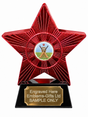 Red Superstar Cricket Bats and Stumps Resin Trophy 140 x 125mm (A1) with small Cricket Bats and Stumps centre