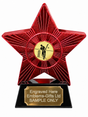 Red Superstar Cricket Batsman Gold Resin Trophy 140 x 125mm (A1) with small Cricket Batsman Gold centre