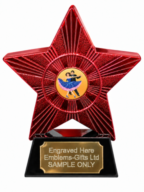 Red Superstar Ballroom Dancing Classic Resin Trophy 140 x 125mm (A1) with small Ballroom Dancing Classic centre