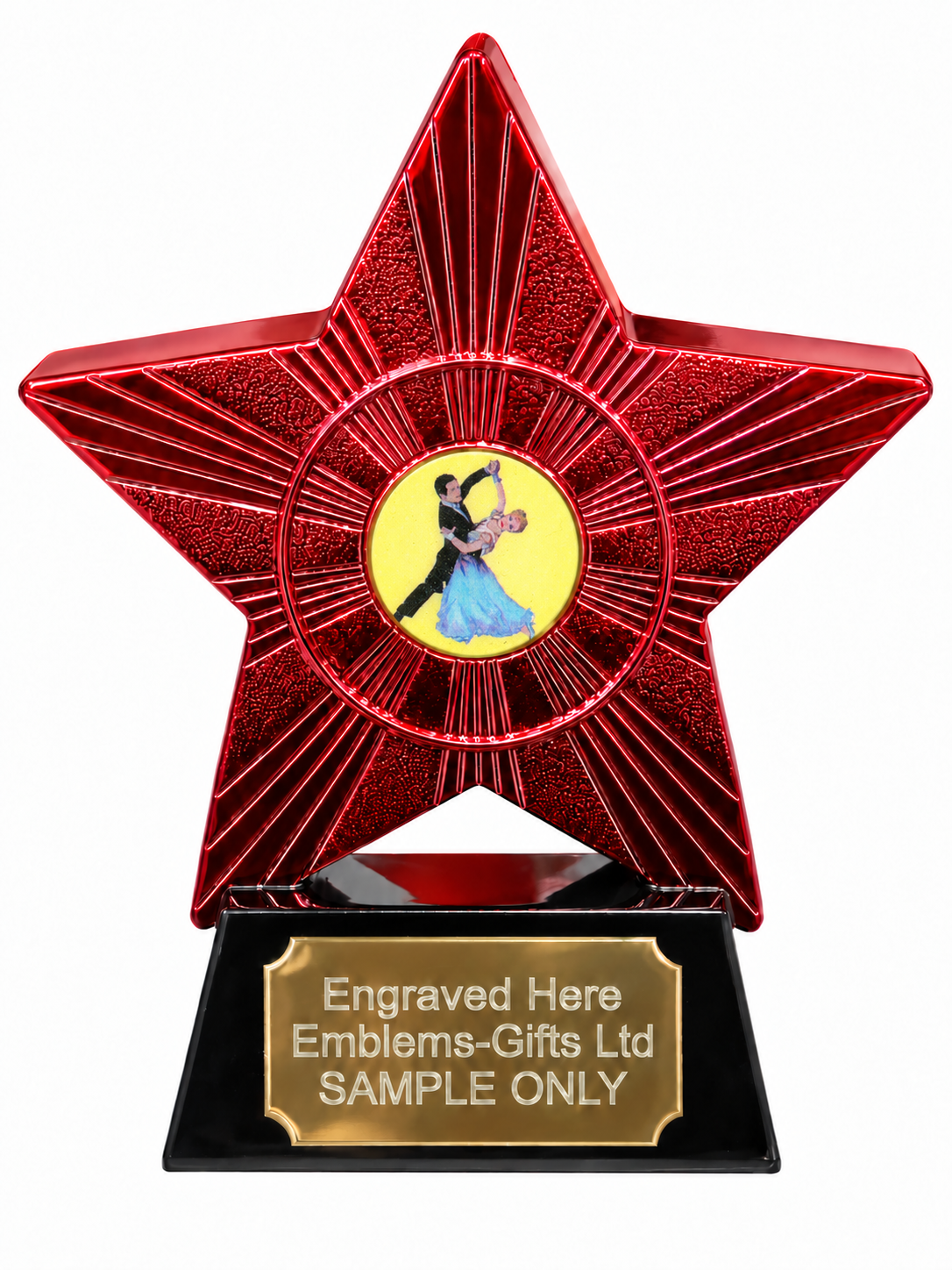 Red Superstar Ballroom Dancing Waltz Resin Trophy 140 x 125mm (A1) with small Ballroom Dancing Waltz centre