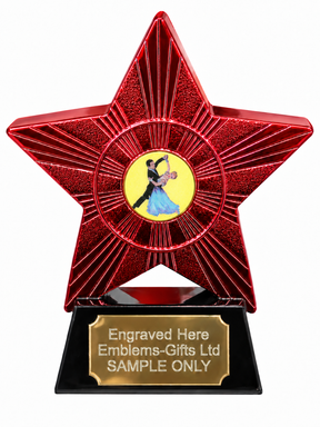 Red Superstar Ballroom Dancing Waltz Resin Trophy 140 x 125mm (A1) with small Ballroom Dancing Waltz centre