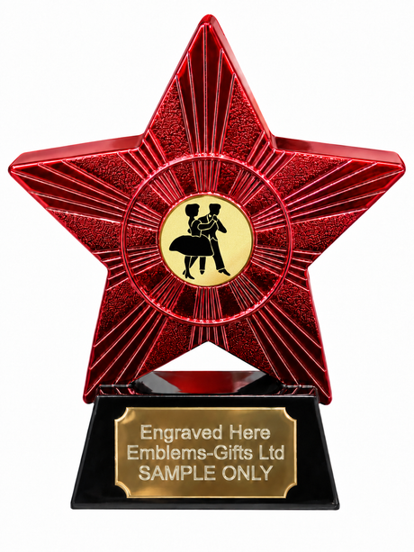 Red Superstar Ballroom Dancing Gold Resin Trophy 140 x 125mm (A1) with small Ballroom Dancing Gold centre