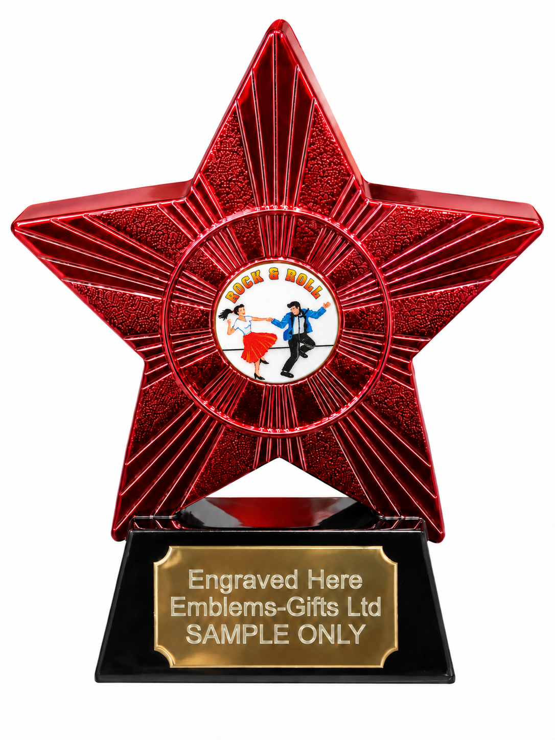Red Superstar Rock and Roll Dancing Resin Trophy 140 x 125mm (A1) with small Rock and Roll Dancing centre