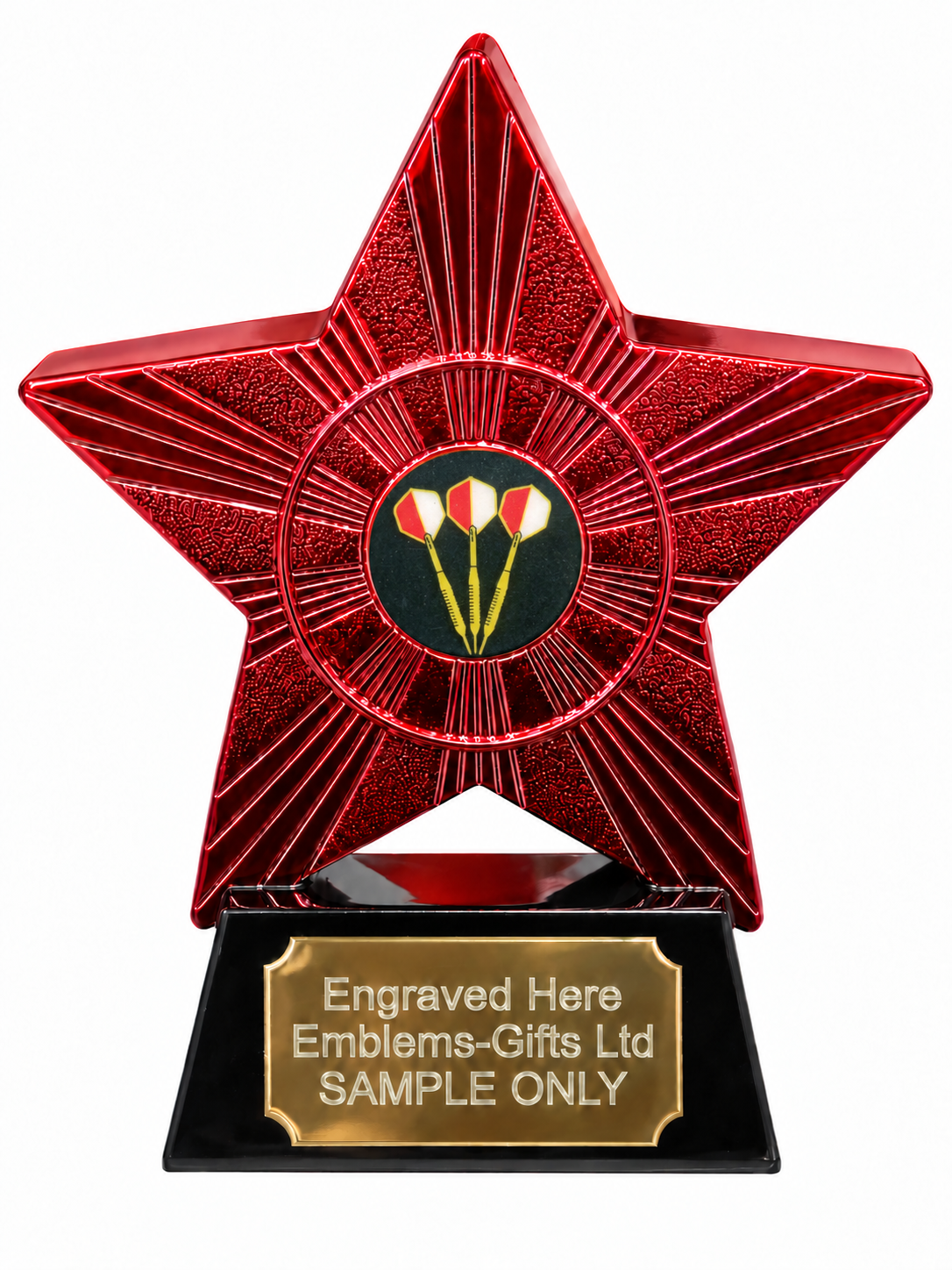 Red Superstar Three Darts Resin Trophy 140 x 125mm (A1) with small Three Darts centre