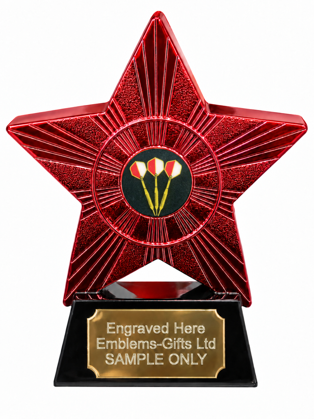 Red Superstar Three Darts Resin Trophy 140 x 125mm (A1) with small Three Darts centre