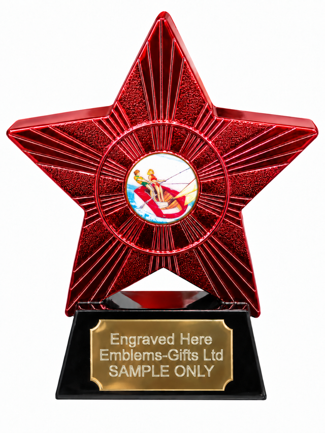Red Superstar Dinghy Sailing Resin Trophy 140 x 125mm (A1) with small Dinghy Sailing centre