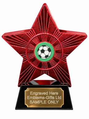 Red Superstar Football Green Resin Trophy 140 x 125mm (A1) with small Football Green centre