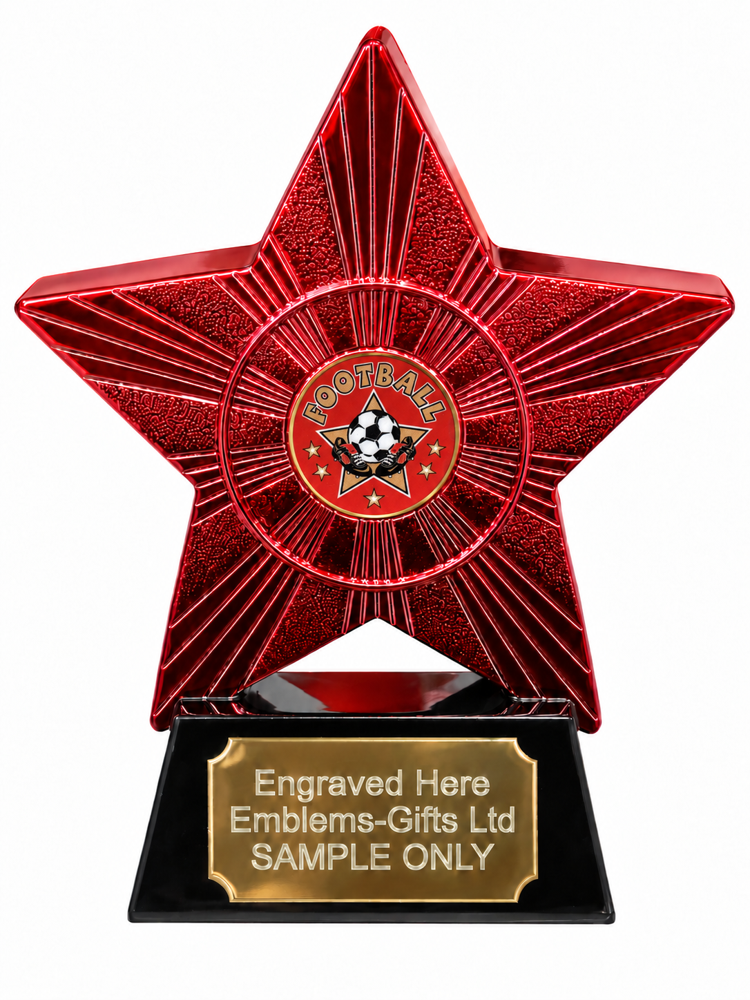 Red Superstar Football Star Resin Trophy 140 x 125mm (A1) with small Football Star centre