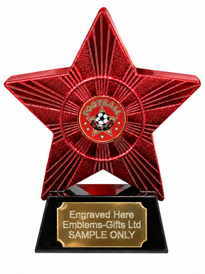 Red Superstar Football Star Resin Trophy 140 x 125mm (A1) with small Football Star centre