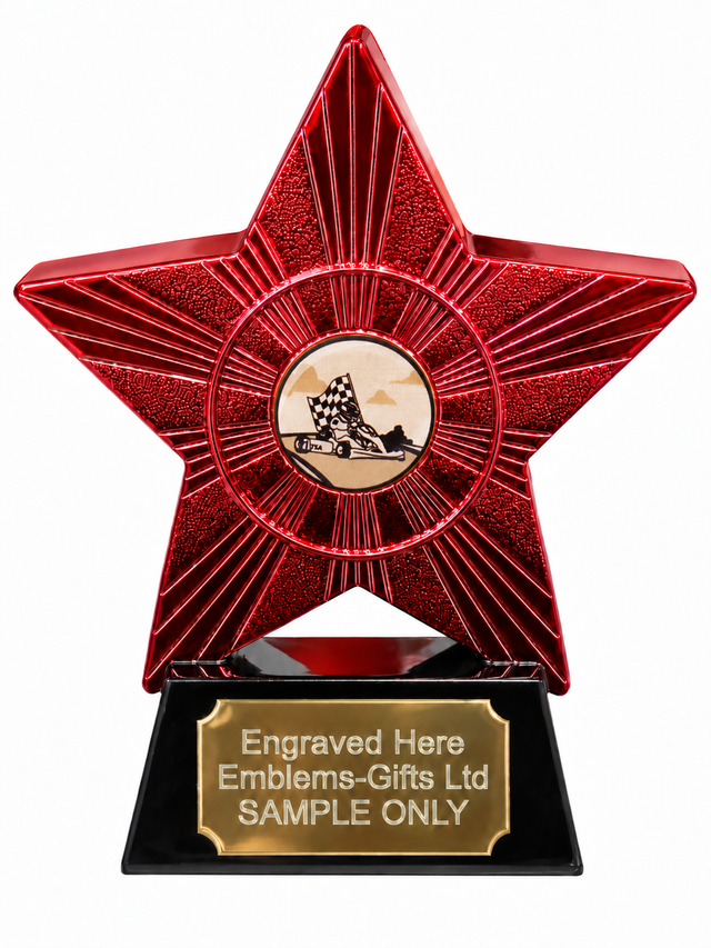 Red Superstar Go Karting Resin Trophy 140 x 125mm (A1) with small Go Karting centre