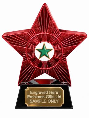 Red Superstar Green Star Resin Trophy 140 x 125mm (A1) with small Green Star centre