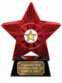Red Superstar Yellow Star Resin Trophy 140 x 125mm (A1) with small Yellow Star centre