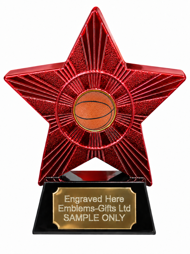 Red Superstar Basketball Ball Resin Trophy 140 x 125mm (A1) with small Basketball Ball centre