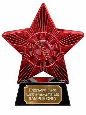Red Superstar Cricket Ball Resin Trophy 140 x 125mm (A1) with small Cricket Ball centre