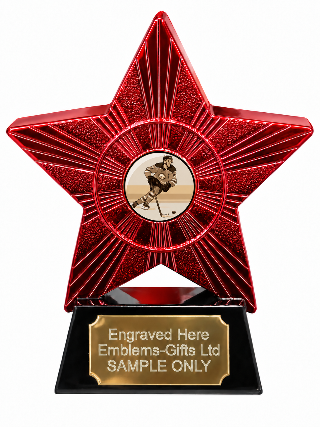 Red Superstar Ice Hockey Resin Trophy 140 x 125mm (A1) with small Ice Hockey centre