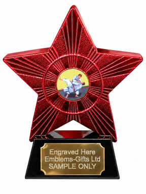 Red Superstar Judo Throw Classic Resin Trophy 140 x 125mm (A1) with small Judo Throw Classic centre