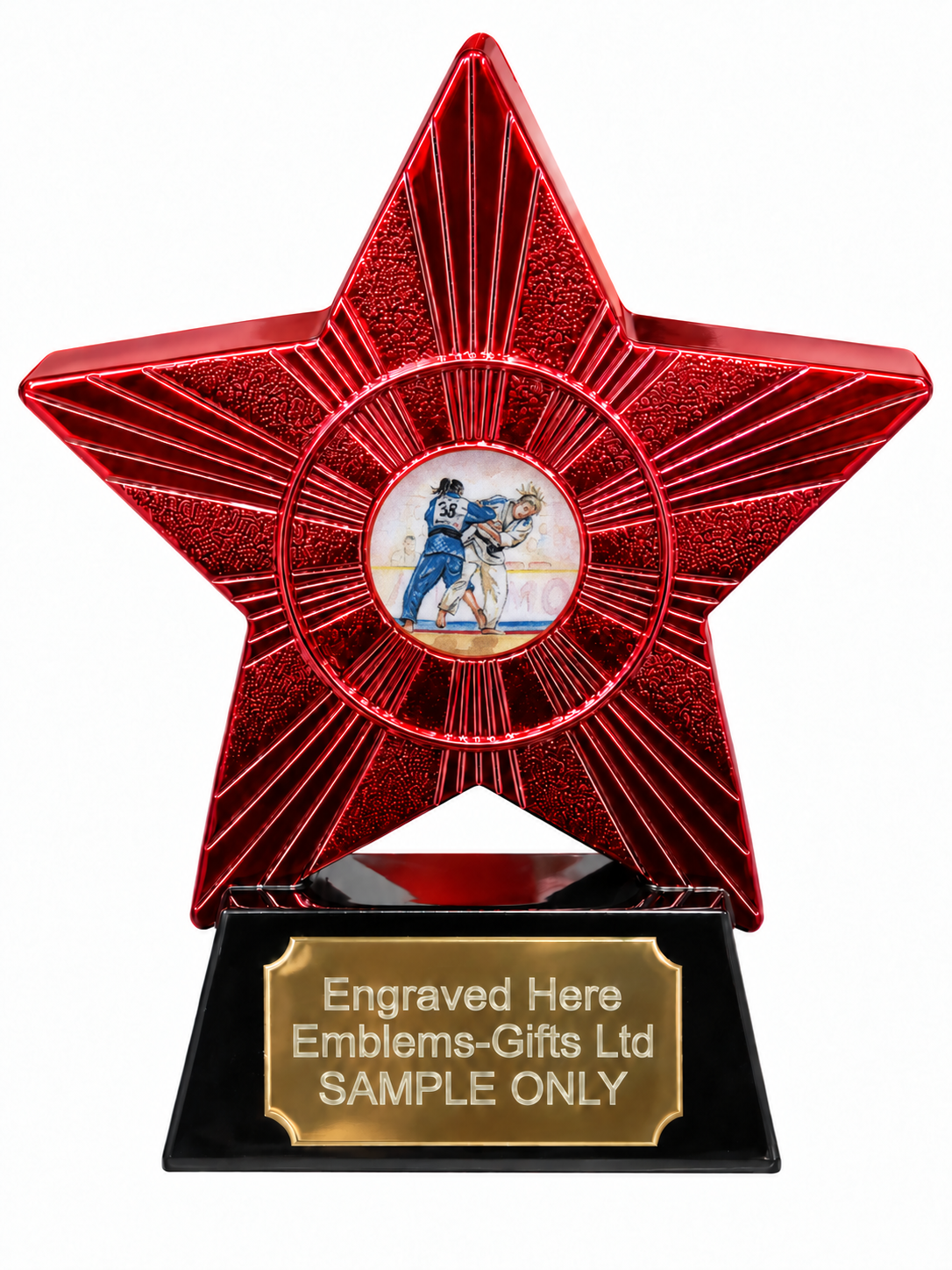 Red Superstar Judo Female Resin Trophy 140 x 125mm (A1) with small Judo Female centre