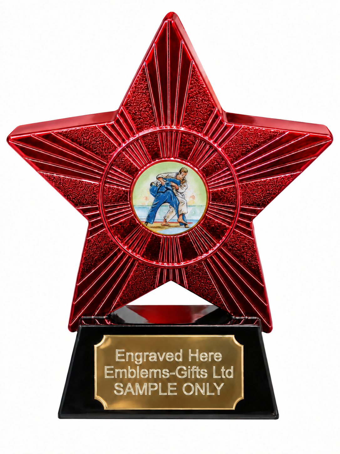 Red Superstar Judo Male Resin Trophy 140 x 125mm (A1) with small Judo Male centre