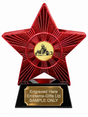 Red Superstar Go Kart Driver Gold Resin Trophy 140 x 125mm (A1) with small Go Kart Driver Gold centre