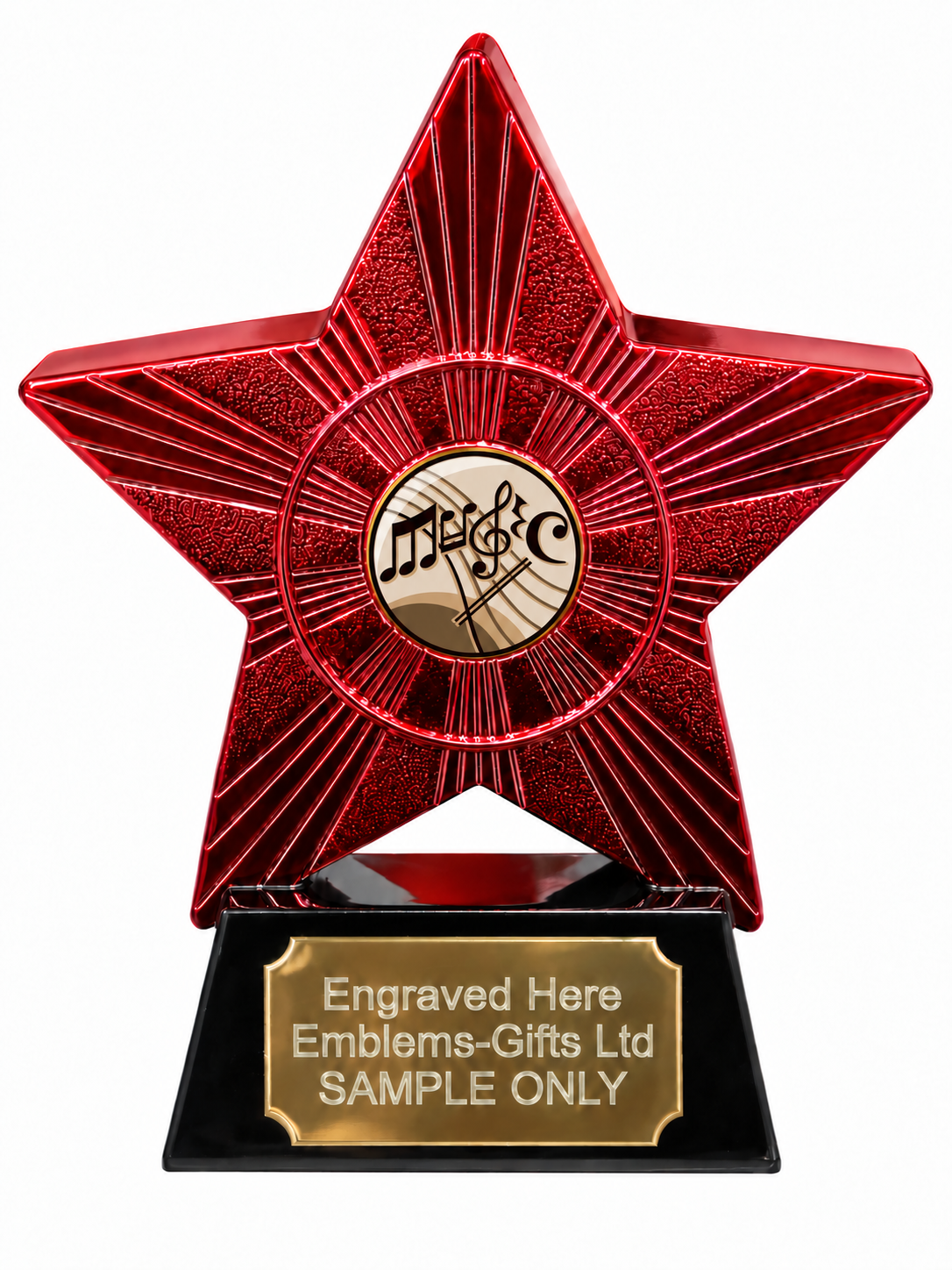 Red Superstar Music Notes Sepia Resin Trophy 140 x 125mm (A1) with small Music Notes Sepia centre