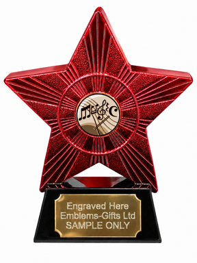 Red Superstar Music Notes Sepia Resin Trophy 140 x 125mm (A1) with small Music Notes Sepia centre