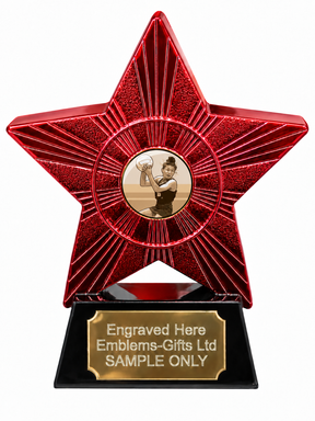 Red Superstar Netball Player Resin Trophy 140 x 125mm (A1) with small Netball Player centre