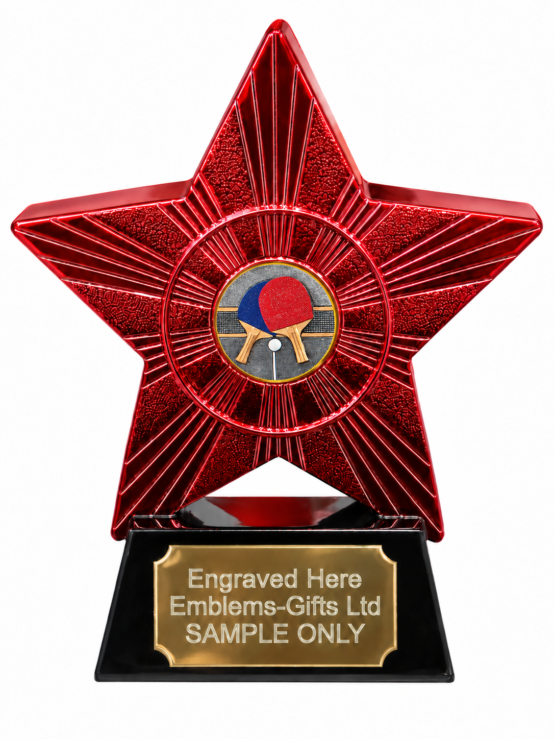 Red Superstar Table Tennis Resin Trophy 140 x 125mm (A1) with small Table Tennis centre