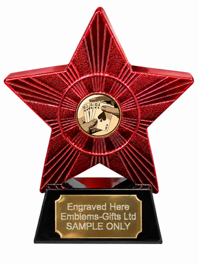 Red Superstar Royal Flush Poker Resin Trophy 140 x 125mm (A1) with small Royal Flush Poker centre