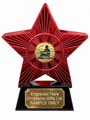 Red Superstar Rowing Gold Resin Trophy 140 x 125mm (A1) with small Rowing Gold centre