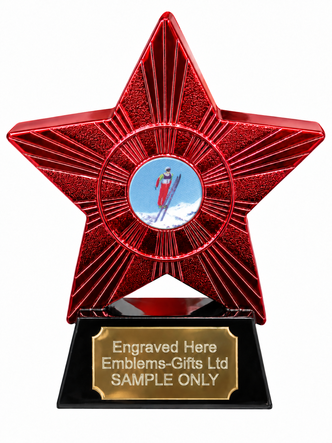 Red Superstar Ski Jumping Resin Trophy 140 x 125mm (A1) with small Ski Jumping centre