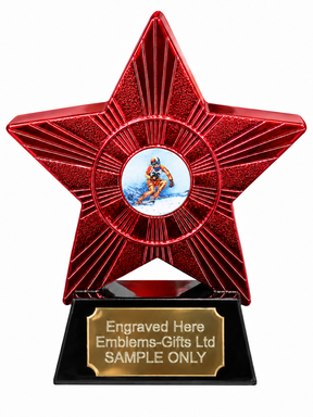 Red Superstar Skiing Resin Trophy 140 x 125mm (A1) with small Skiing centre
