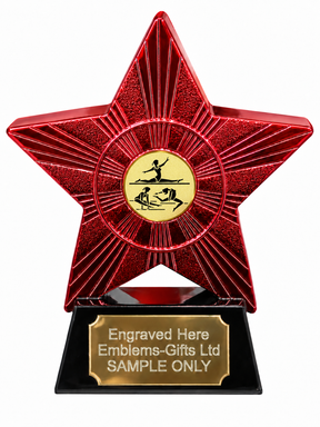 Red Superstar Women's Gymnastics Resin Trophy 140 x 125mm (A1) with small Women's Gymnastics centre