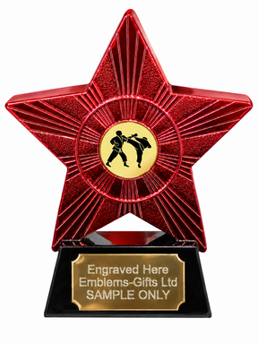 Red Superstar Karate Resin Trophy 140 x 125mm (A1) with small Karate centre