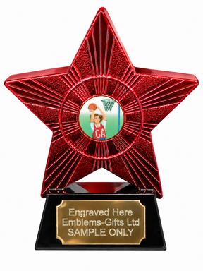 Red Superstar Netball Goal Attack Resin Trophy 140 x 125mm (A1) with small Netball Goal Attack centre
