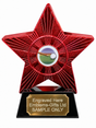 Red Superstar Pool Cue and Ball Resin Trophy 140 x 125mm (A1) with small Pool Cue and Ball centre