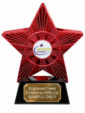 Red Superstar Scouts Resin Trophy 140 x 125mm (A1) with small Scouts centre
