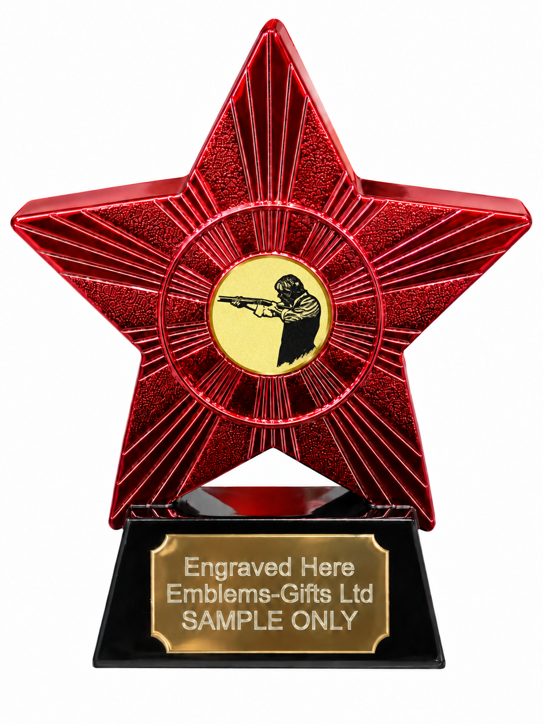 Red Superstar Clay Pigeon Shooting Resin Trophy 140 x 125mm (A1) with small Clay Pigeon Shooting centre