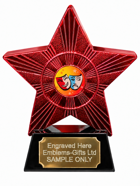 Red Superstar Drama Masks Resin Trophy 140 x 125mm (A1) with small Drama Masks centre