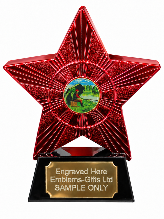 Red Superstar Angling Resin Trophy 140 x 125mm (A1) with small Angling centre