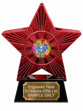 Red Superstar Colour Run Resin Trophy 140 x 125mm (A1) with small Colour Run centre