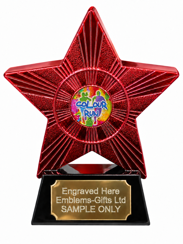 Red Superstar Colour Run Resin Trophy 140 x 125mm (A1) with small Colour Run centre